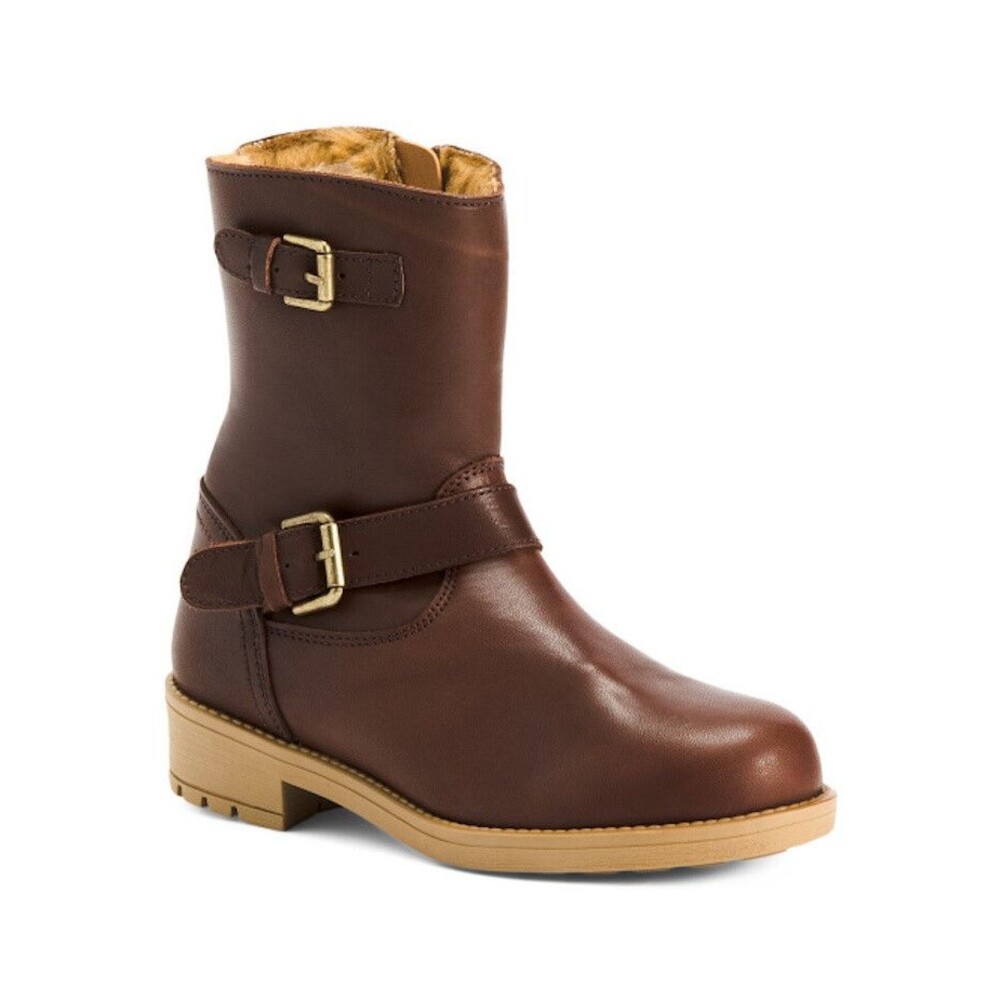 Enzo Tesoti Leather Buckle Boots Faux Fur Lining Little Kids